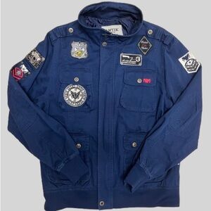 Men's Blue Military Style Patch Jacket